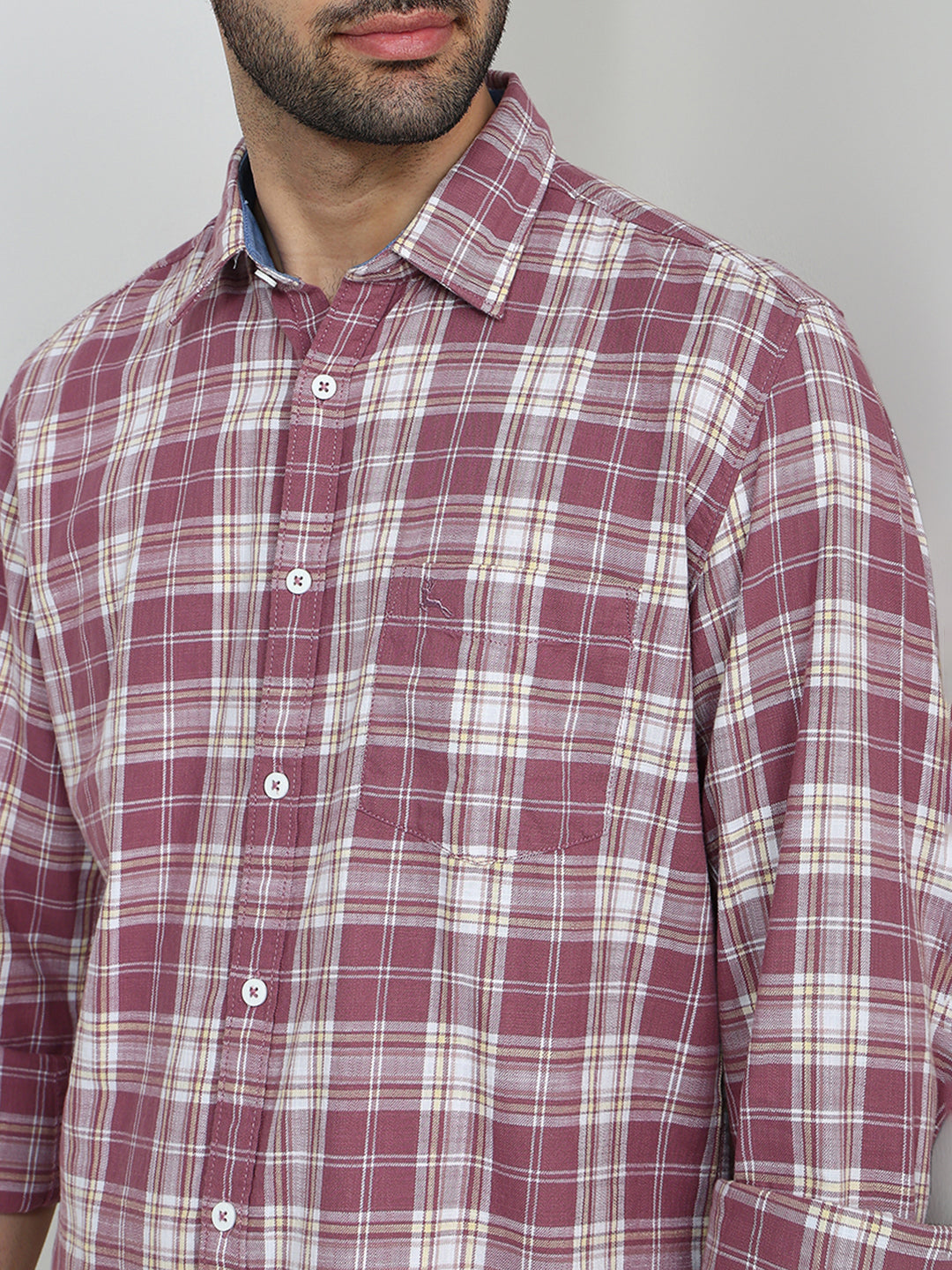 Parx Men Red Checks Slim Fit Cotton Full Sleeve Casual Shirt