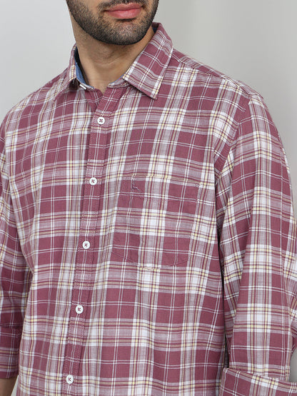 Parx Men Red Checks Slim Fit Cotton Full Sleeve Casual Shirt