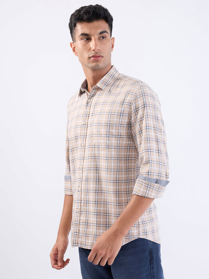 Parx Men Brown Checks Slim Fit Cotton Full Sleeve Casual Shirt