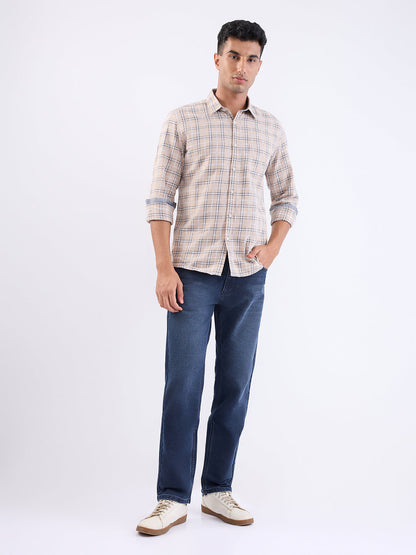 Parx Men Brown Checks Slim Fit Cotton Full Sleeve Casual Shirt