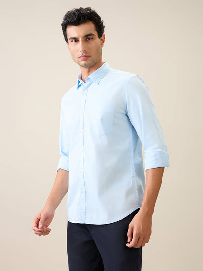 Parx Men Blue Solid Slim Fit Cotton Casual Shirt