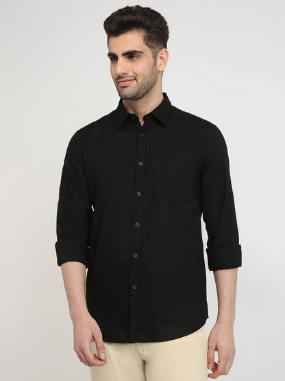Parx Men Black Solid Slim Fit Cotton Casual Shirt