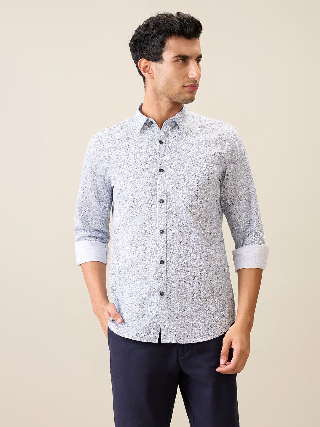 Parx Men Blue Printed Slim Fit Cotton Casual Shirt