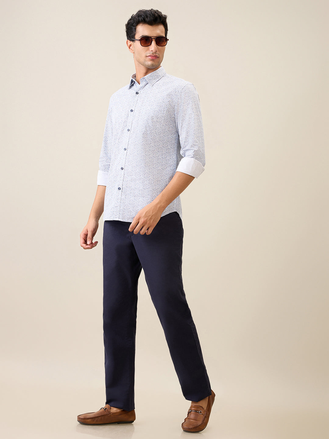 Parx Men Blue Printed Slim Fit Cotton Casual Shirt