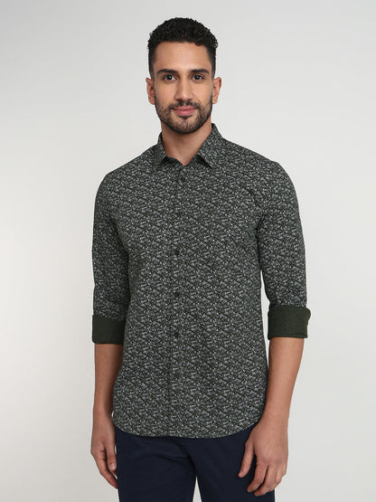 Parx Men Green Printed Slim Fit Cotton Casual Shirt