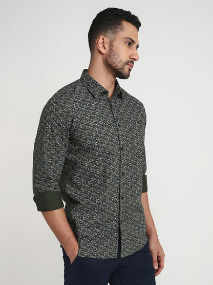 Parx Men Green Printed Slim Fit Cotton Casual Shirt