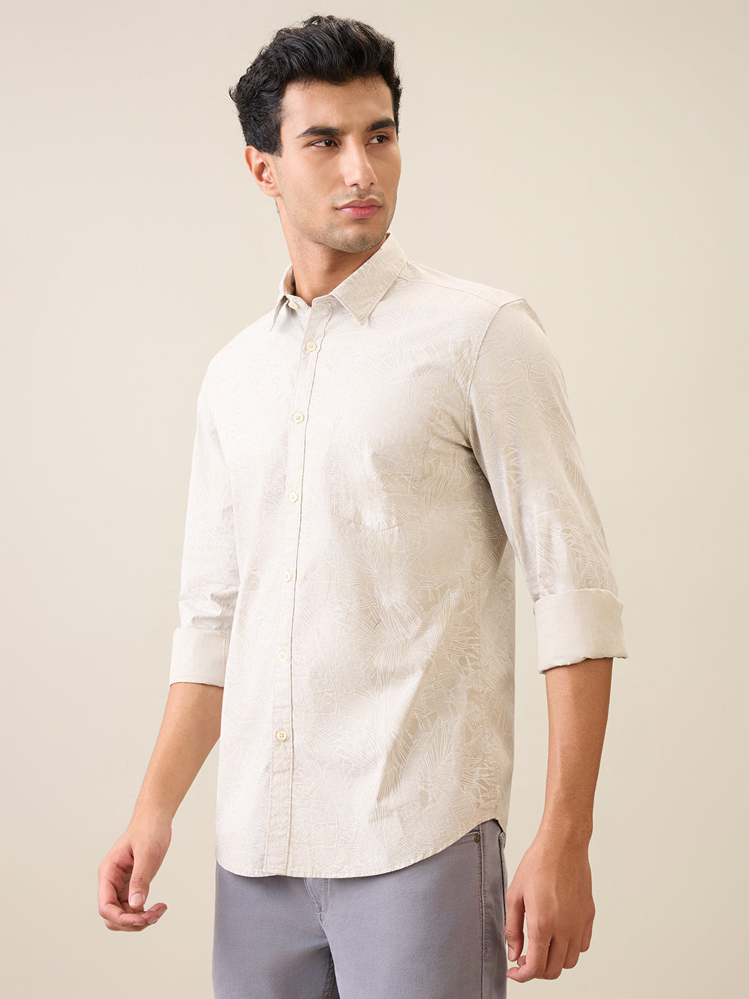 Parx Men Brown Printed Slim Fit Cotton Casual Shirt