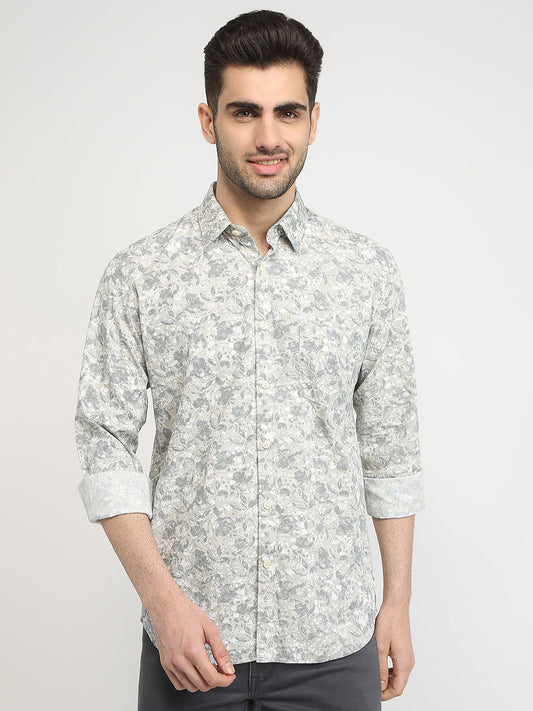 Parx Men Brown Printed Slim Fit Cotton Casual Shirt