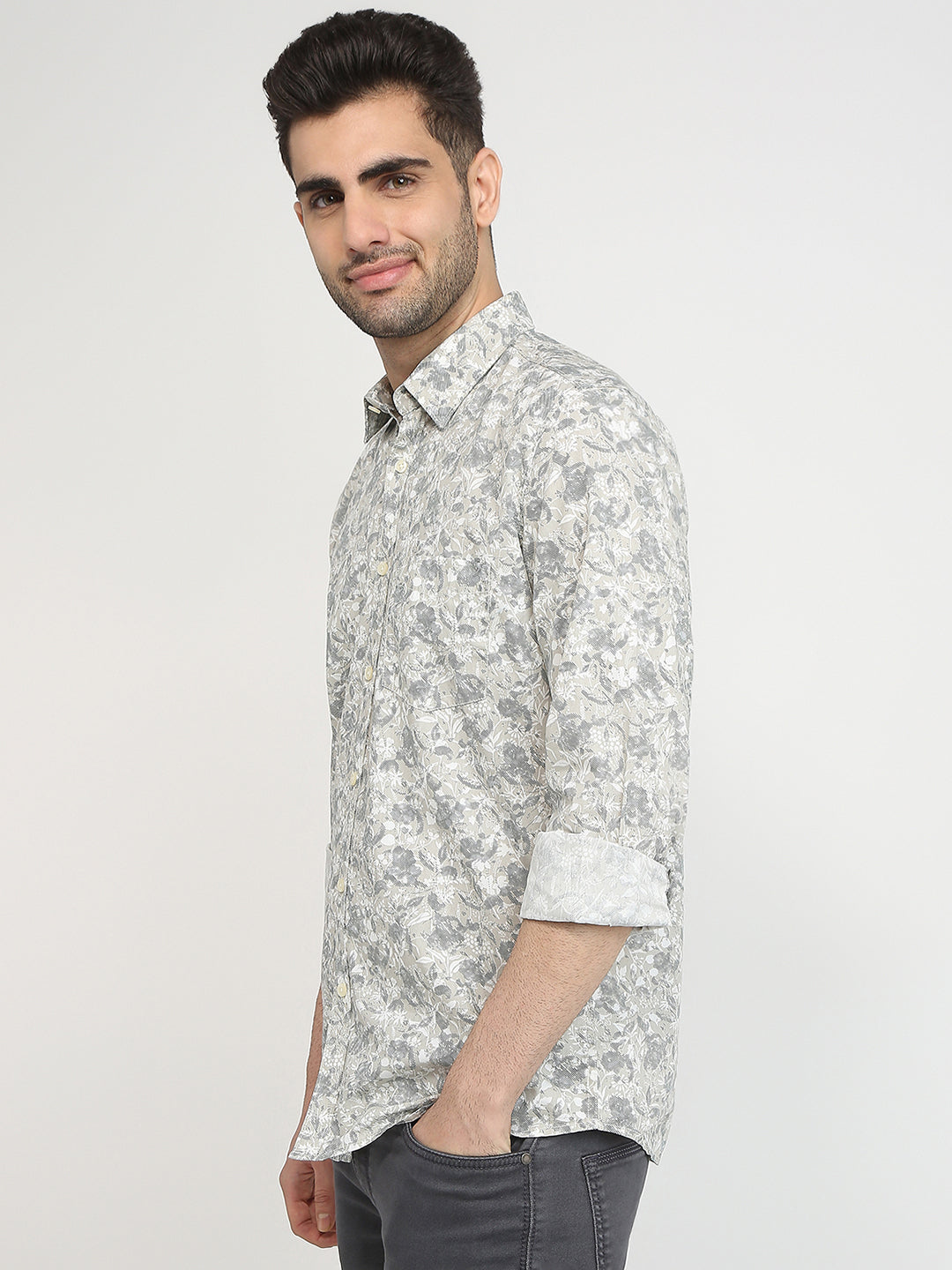 Parx Men Brown Printed Slim Fit Cotton Casual Shirt