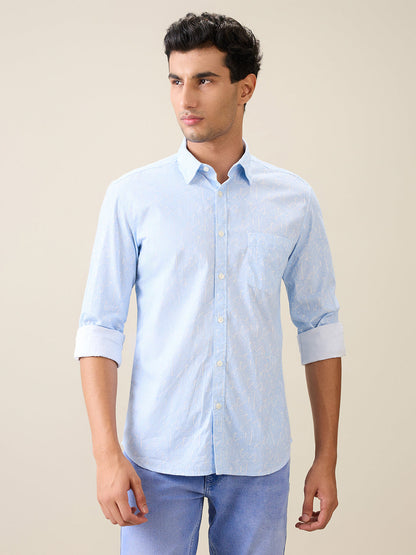 Parx Men Blue Printed Slim Fit Cotton Casual Shirt