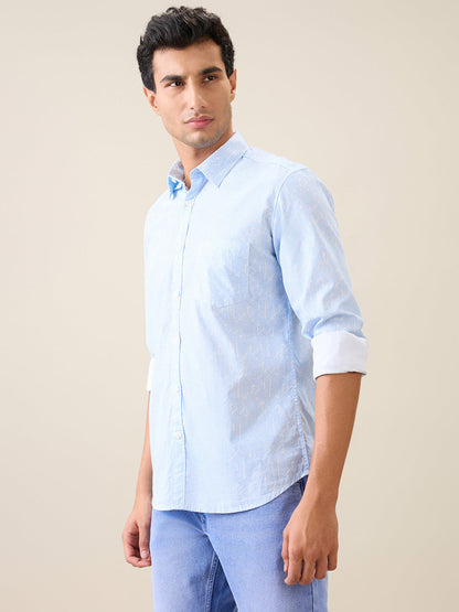 Parx Men Blue Printed Slim Fit Cotton Casual Shirt
