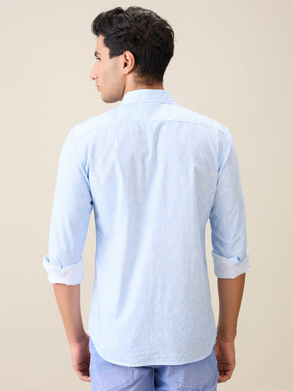 Parx Men Blue Printed Slim Fit Cotton Casual Shirt