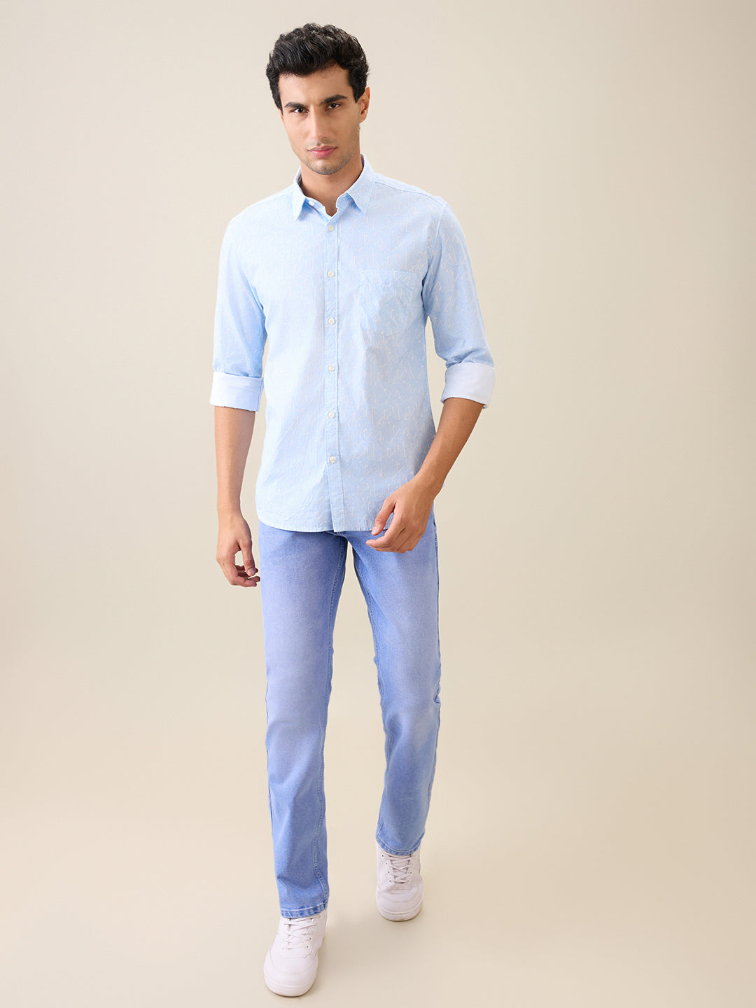 Parx Men Blue Printed Slim Fit Cotton Casual Shirt