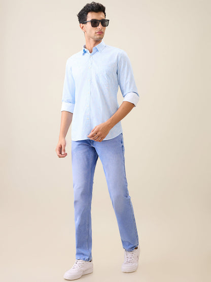 Parx Men Blue Printed Slim Fit Cotton Casual Shirt