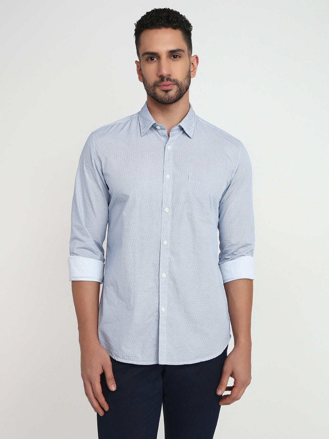 Parx Men White Printed Slim Fit Cotton Casual Shirt