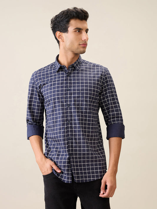 Parx Men Blue Printed Slim Fit Cotton Casual Shirt