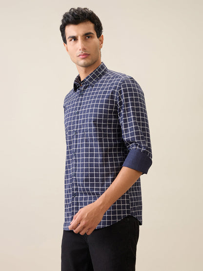 Parx Men Blue Printed Slim Fit Cotton Casual Shirt