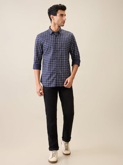 Parx Men Blue Printed Slim Fit Cotton Casual Shirt