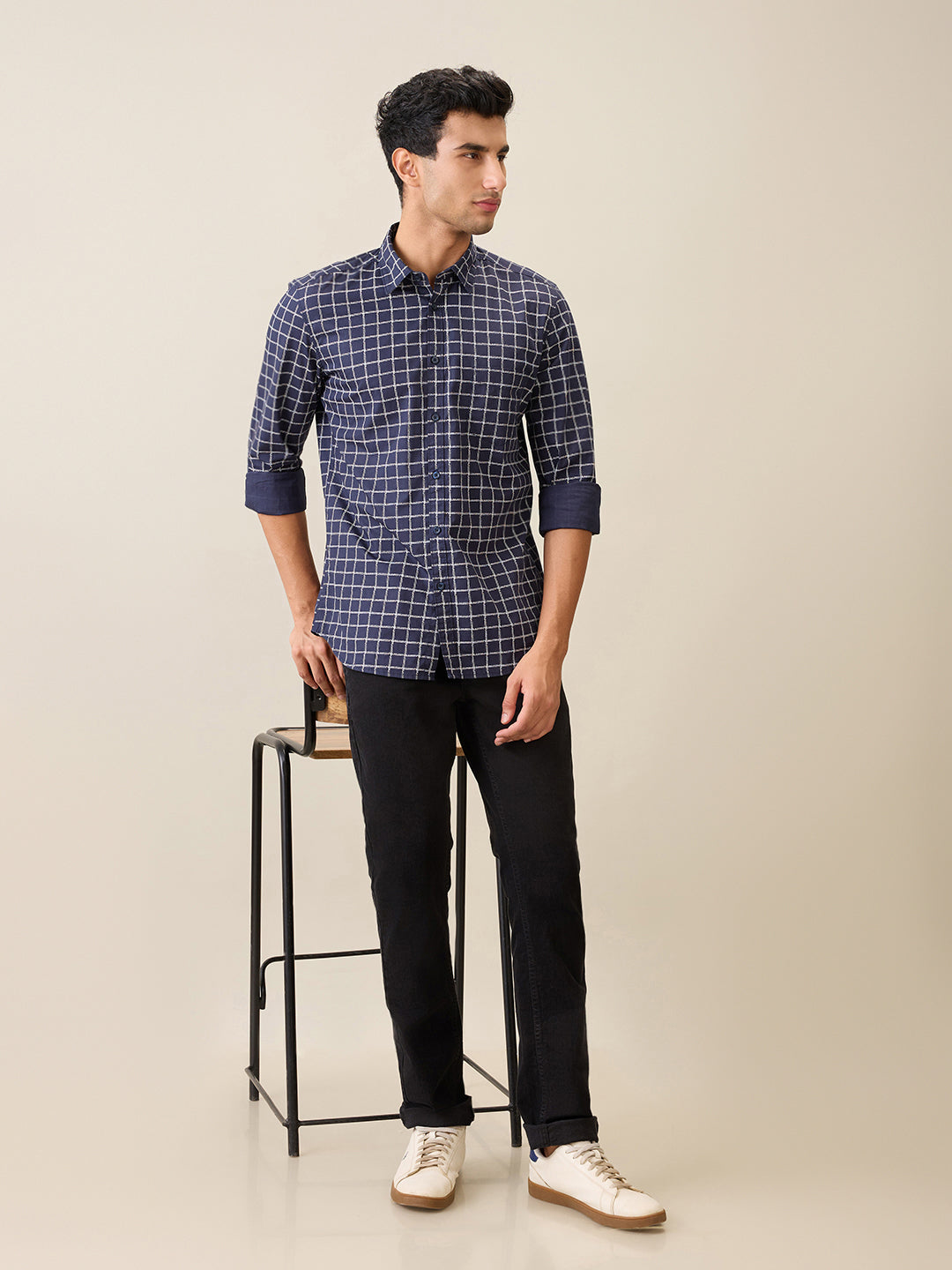 Parx Men Blue Printed Slim Fit Cotton Casual Shirt