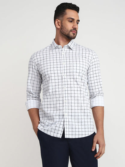 Parx Men White Printed Slim Fit Cotton Casual Shirt
