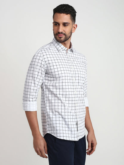 Parx Men White Printed Slim Fit Cotton Casual Shirt