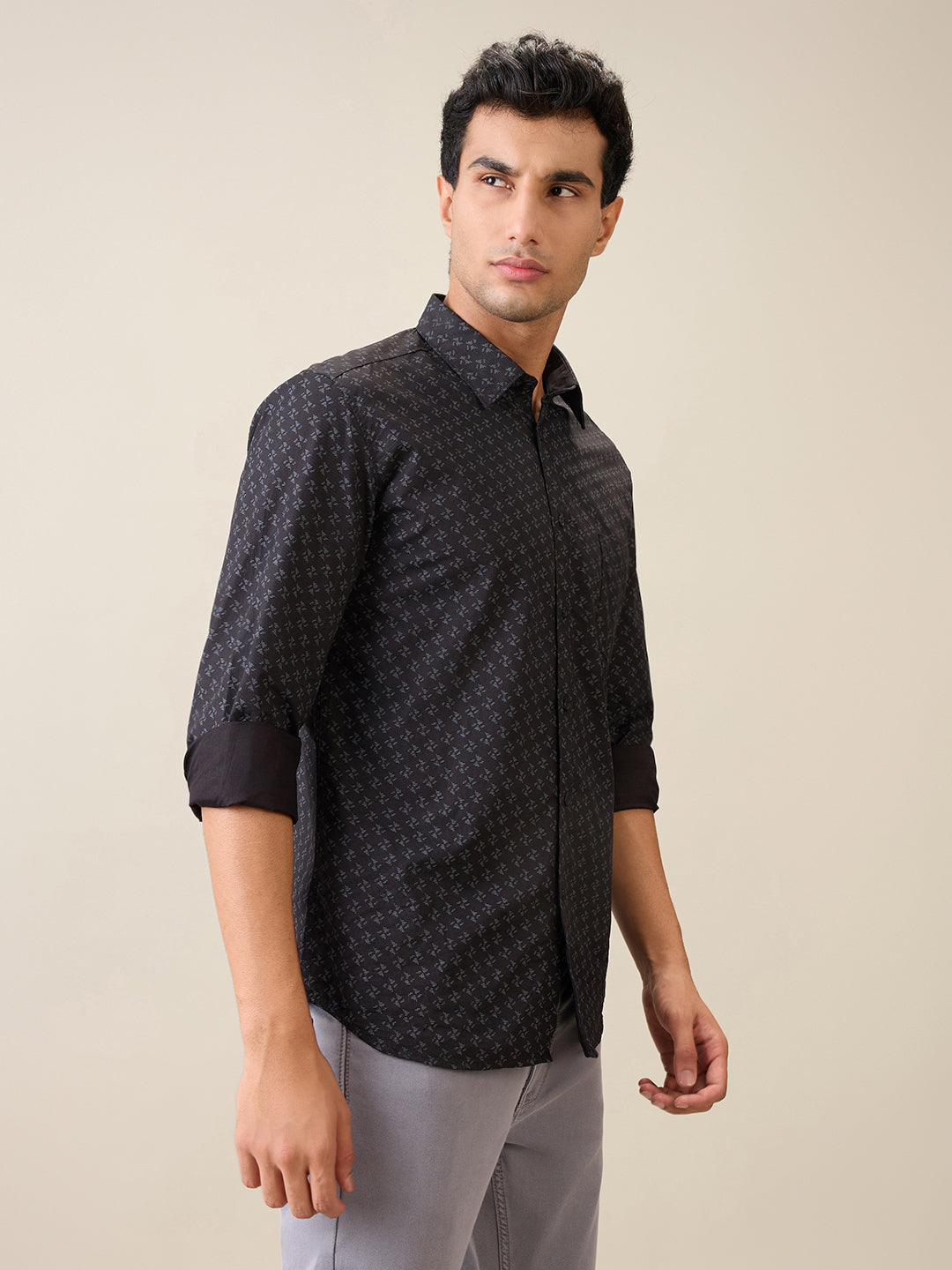 Parx Men Black Printed Slim Fit Cotton Casual Shirt