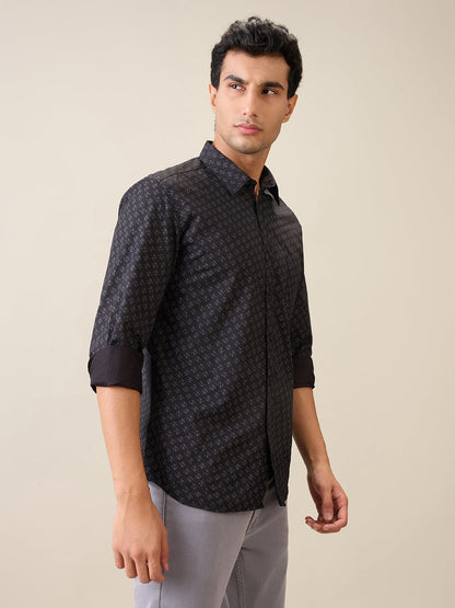 Parx Men Black Printed Slim Fit Cotton Casual Shirt