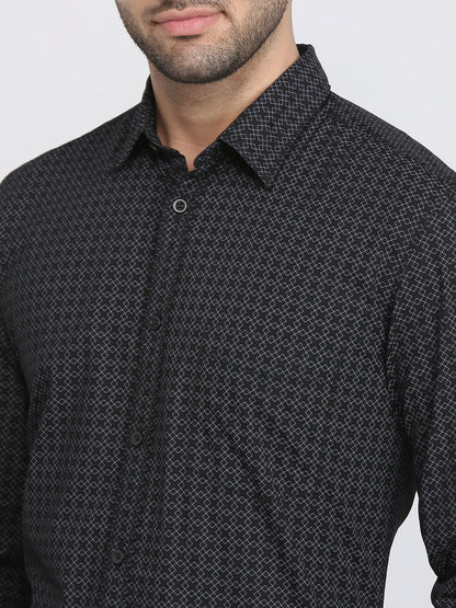 Parx Men Black Printed Slim Fit Cotton Casual Shirt
