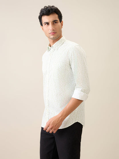 Parx Men Green Printed Slim Fit Cotton Casual Shirt