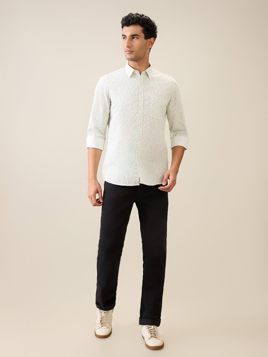 Parx Men Green Printed Slim Fit Cotton Casual Shirt