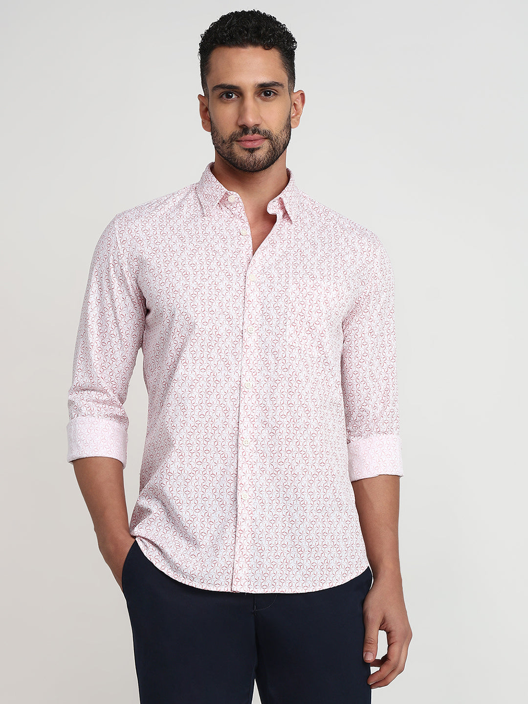 Parx Men Red Printed Slim Fit Cotton Casual Shirt