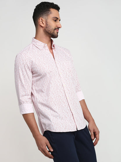 Parx Men Red Printed Slim Fit Cotton Casual Shirt