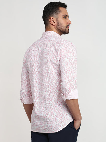 Parx Men Red Printed Slim Fit Cotton Casual Shirt