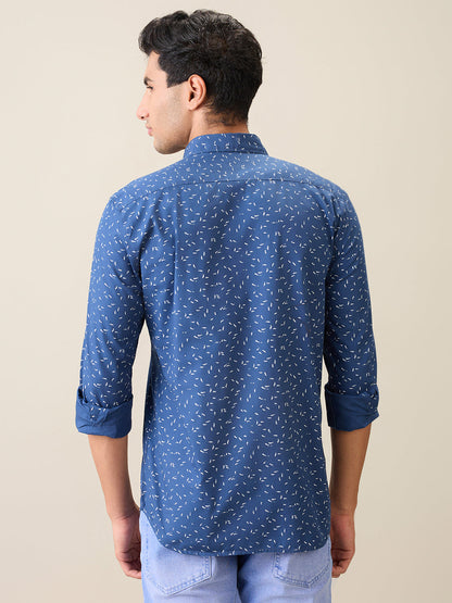 Parx Men Blue Printed Slim Fit Cotton Casual Shirt