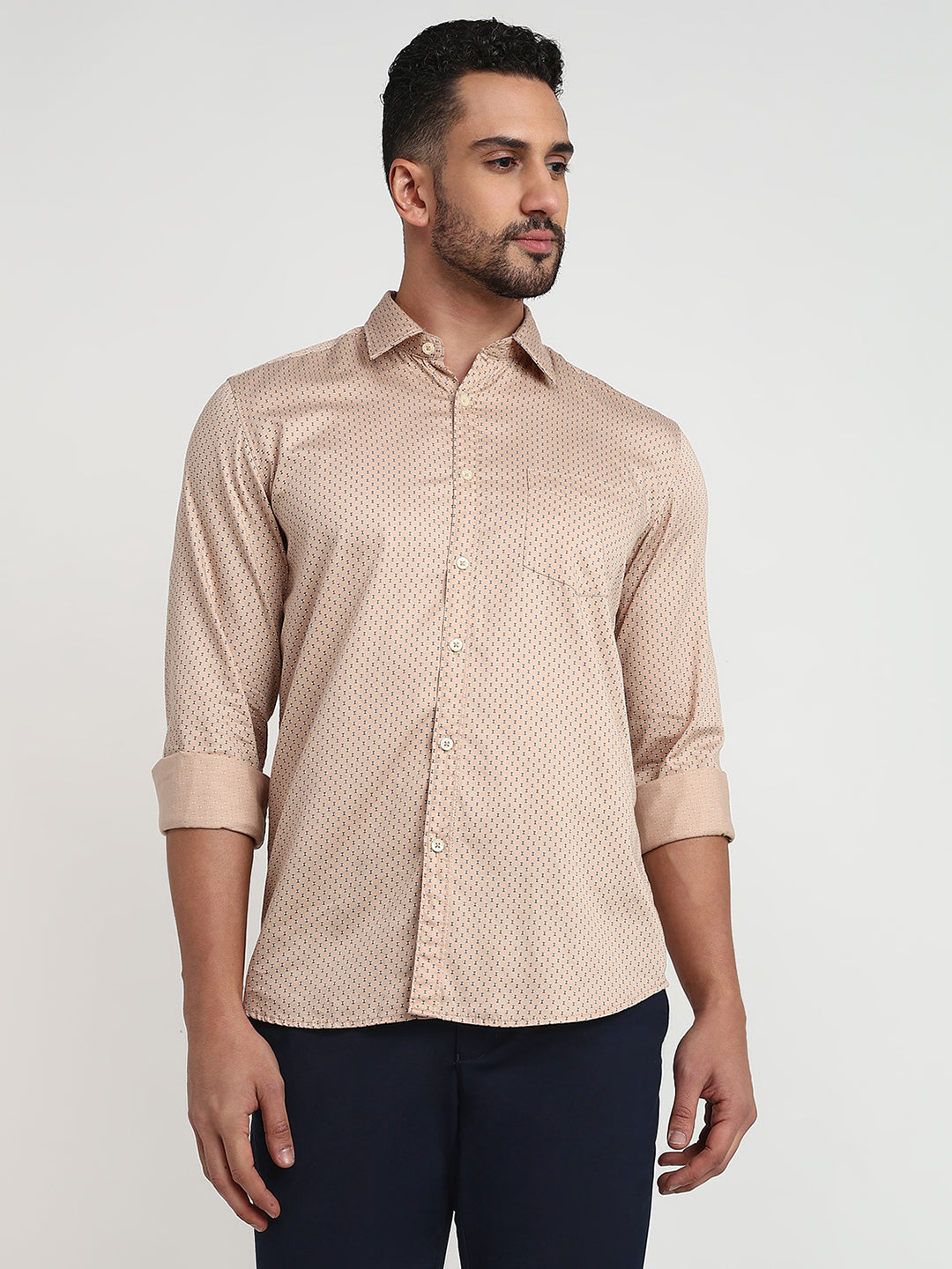 Parx Men Brown Printed Slim Fit Cotton Casual Shirt