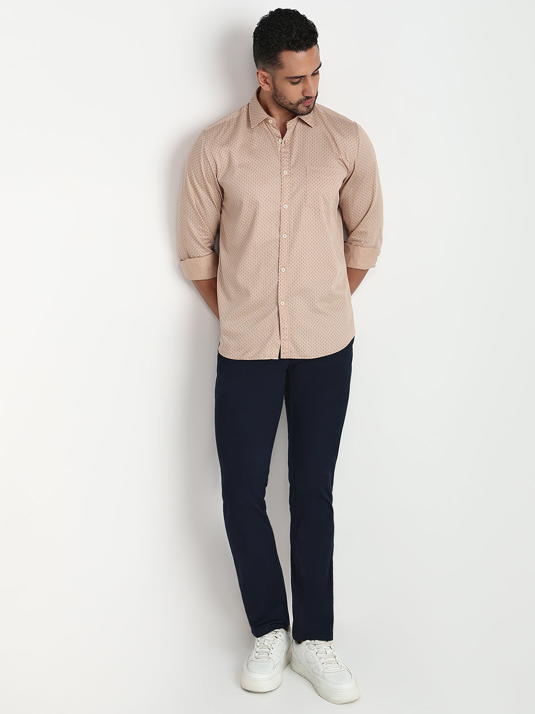 Parx Men Brown Printed Slim Fit Cotton Casual Shirt