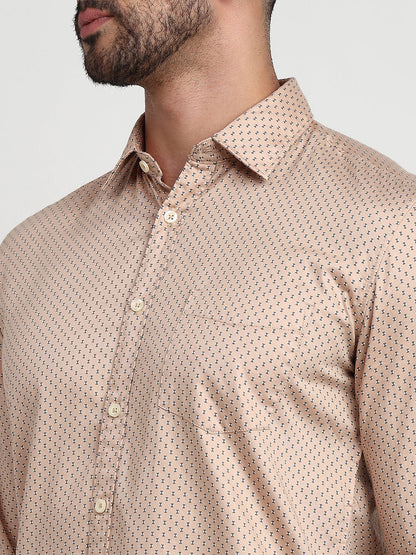 Parx Men Brown Printed Slim Fit Cotton Casual Shirt