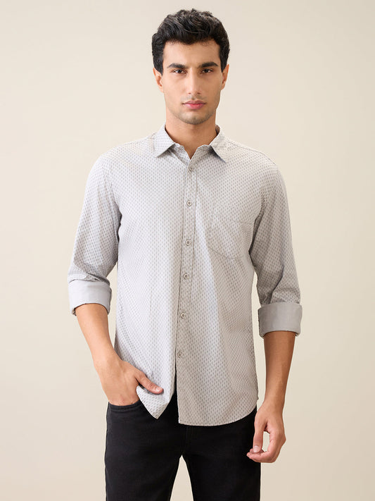 Parx Men Grey Printed Slim Fit Cotton Casual Shirt