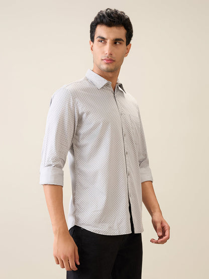 Parx Men Grey Printed Slim Fit Cotton Casual Shirt