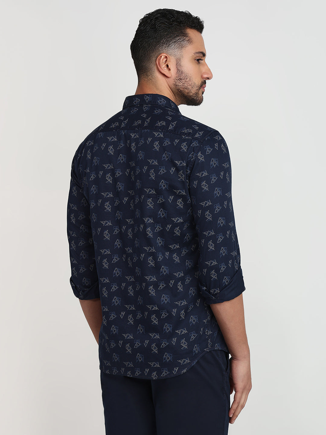 Parx Men Blue Printed Slim Fit Cotton Casual Shirt