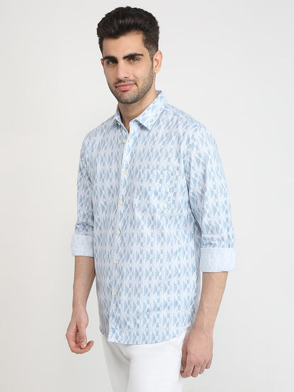 Parx Men Blue Printed Slim Fit Cotton Casual Shirt
