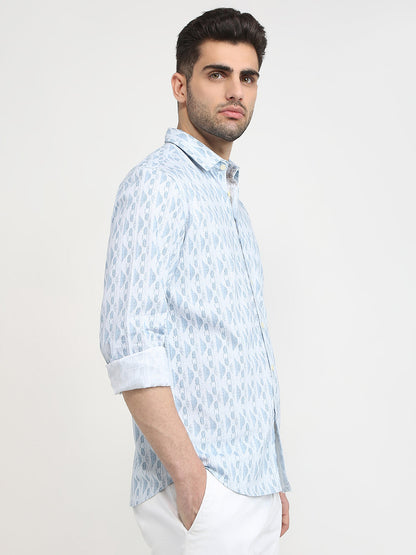 Parx Men Blue Printed Slim Fit Cotton Casual Shirt