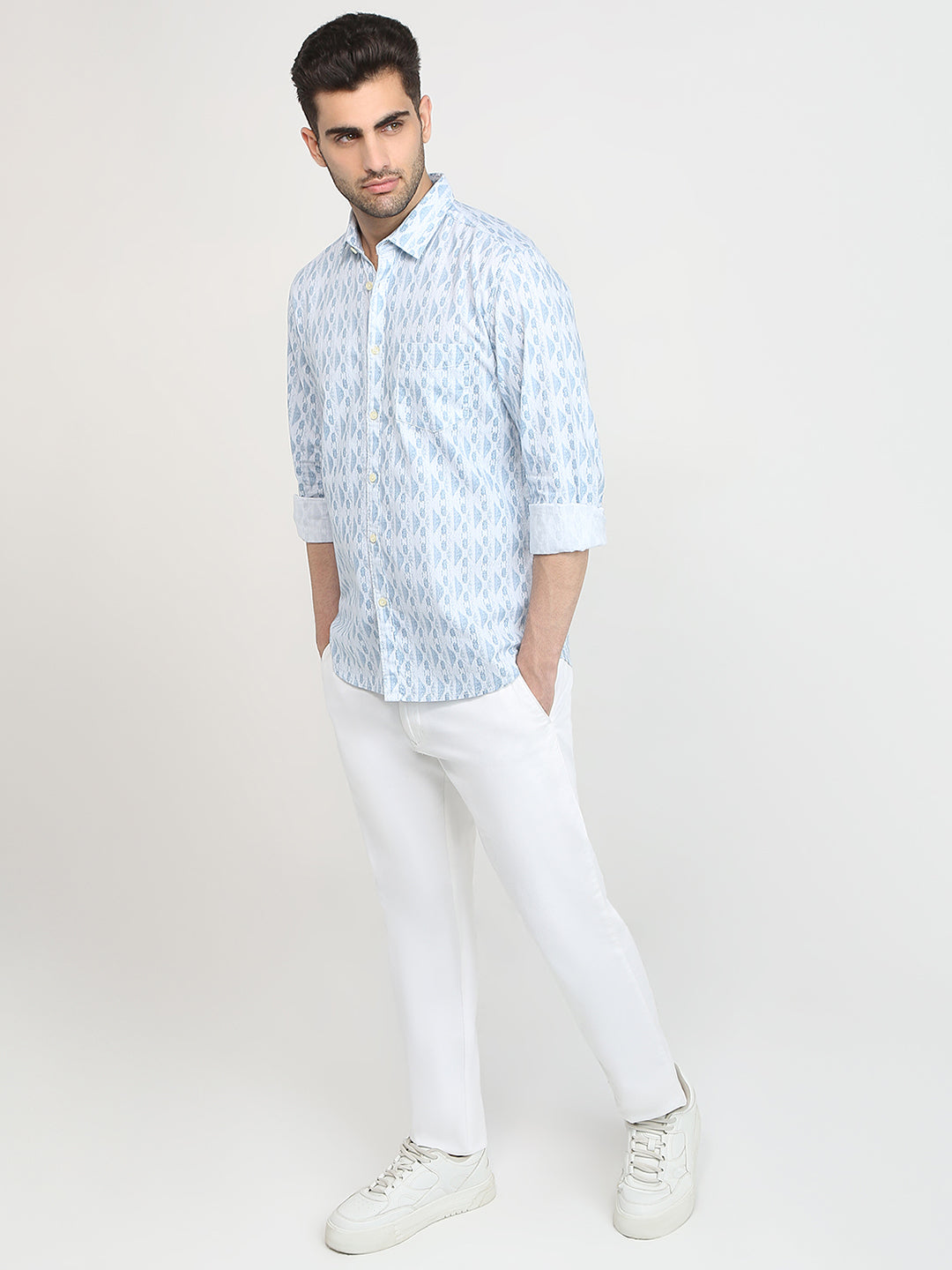 Parx Men Blue Printed Slim Fit Cotton Casual Shirt