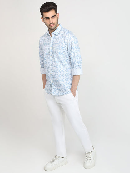 Parx Men Blue Printed Slim Fit Cotton Casual Shirt