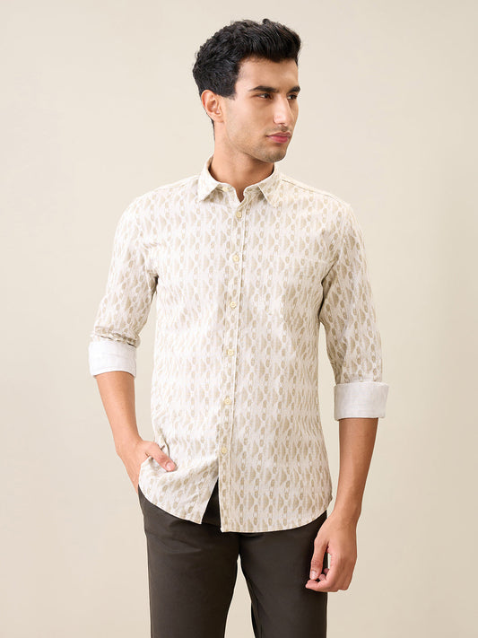 Parx Men Brown Printed Slim Fit Cotton Casual Shirt