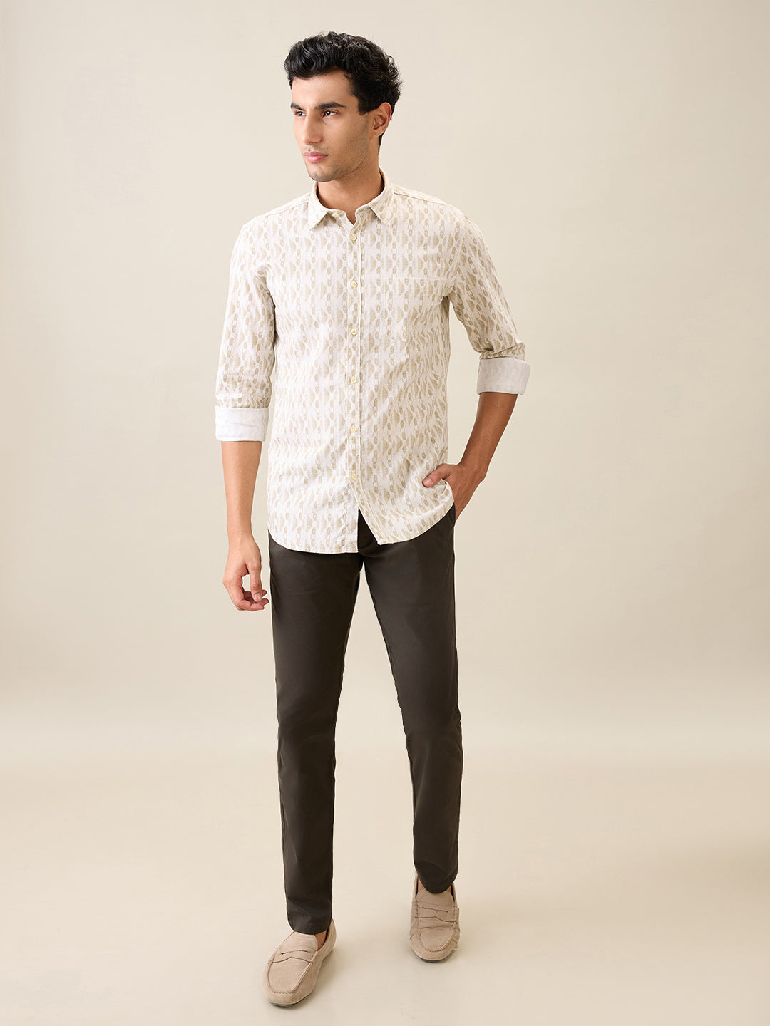 Parx Men Brown Printed Slim Fit Cotton Casual Shirt