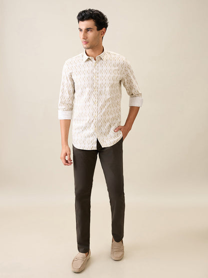 Parx Men Brown Printed Slim Fit Cotton Casual Shirt