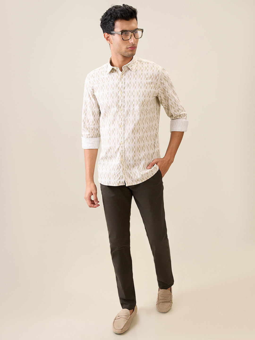 Parx Men Brown Printed Slim Fit Cotton Casual Shirt