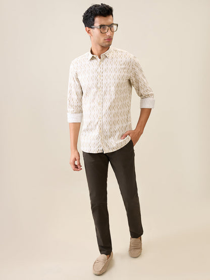 Parx Men Brown Printed Slim Fit Cotton Casual Shirt