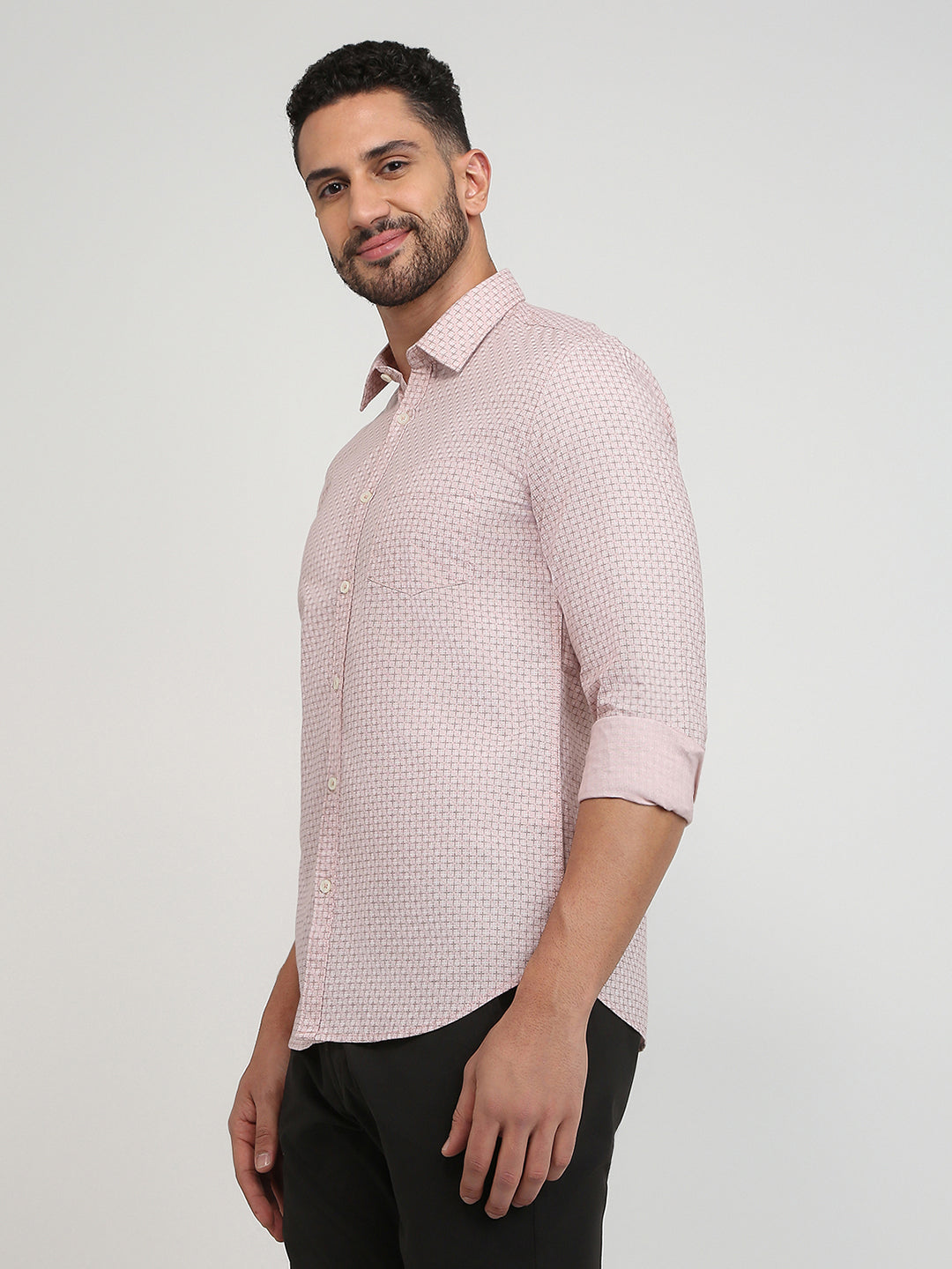 Parx Men Orange Printed Slim Fit Cotton Casual Shirt